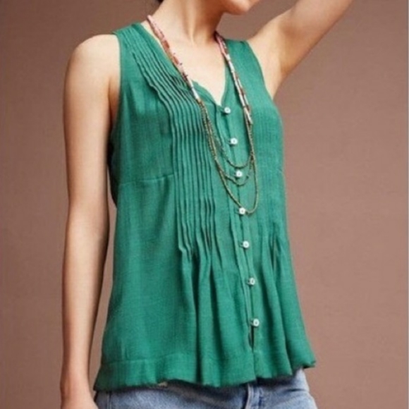 Anthropologie Maeve Saona Swing Pleated Tank Top - Picture 1 of 5